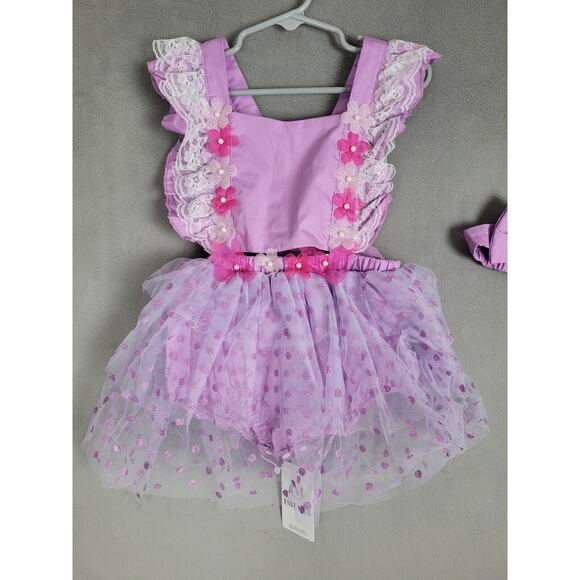 Imekis Baby Girl 1st Birthday Outfit Lace Tulle Romper Dress w/ Headband 12-24m - Picture 1 of 6